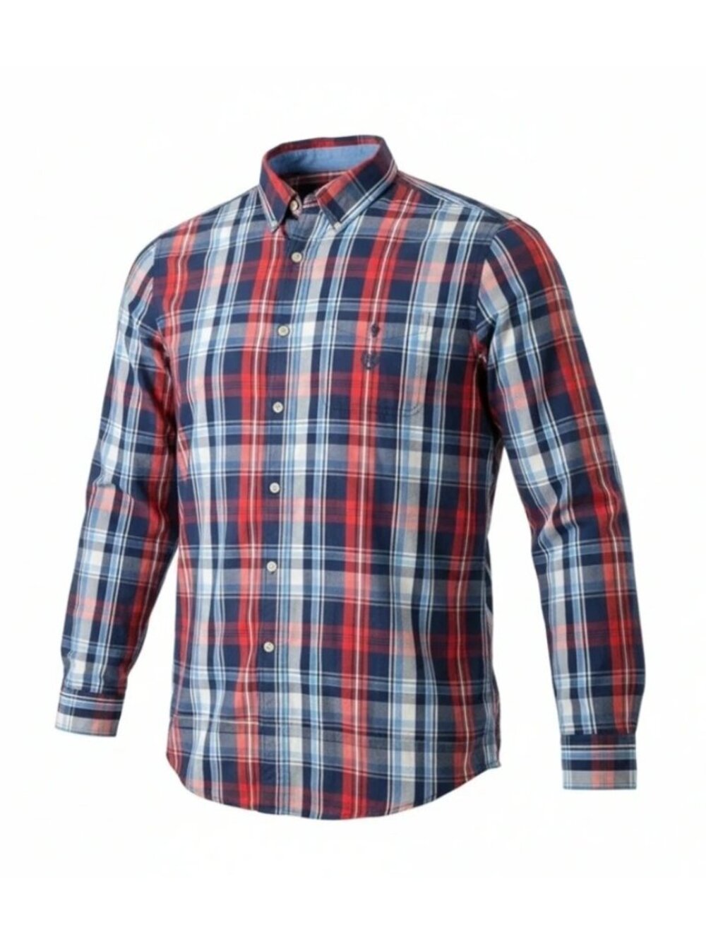 Chaps Men's M Red Navy Blue Plaid Long Sleeve Button Down Shirt Preppy
